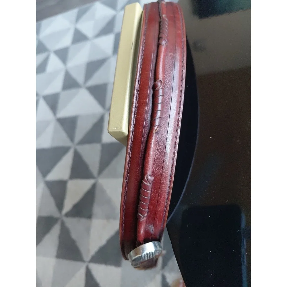 Mens Brighton Salina Taper Silver & Brown Leather Belt Size 42 Vtg Casual